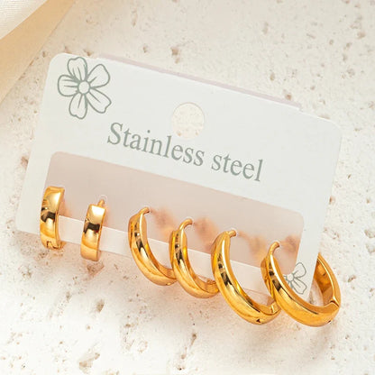 316L Stainless Steel Golden Circle Earrings | Simple Temperament Drop Earrings for Women