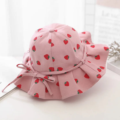 Sweet Baby Summer Hat for Girls | Cotton Fruit Print Kids Bucket Hat with Bowknot