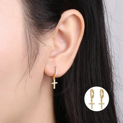 VOQ Silver Color Cross Zircon Pendant Earrings | Trendy Women's Drop Earrings for Daily Wear