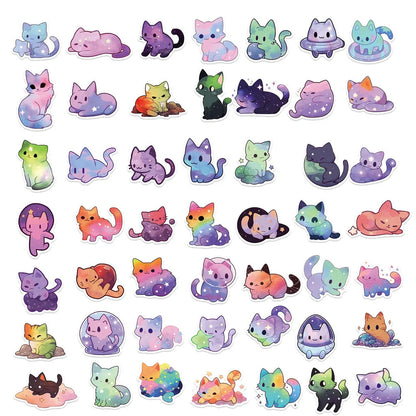 50PCS Colorful Starry Sky Cat Waterproof Graffiti Stickers | Decals for Helmet, Bicycle, Laptop, and More