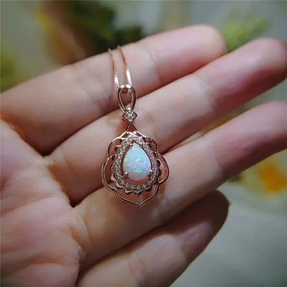 Fashion Sunflower Pendant Necklace | Rose Gold Crystal Zircon Imitation Opal Jewelry