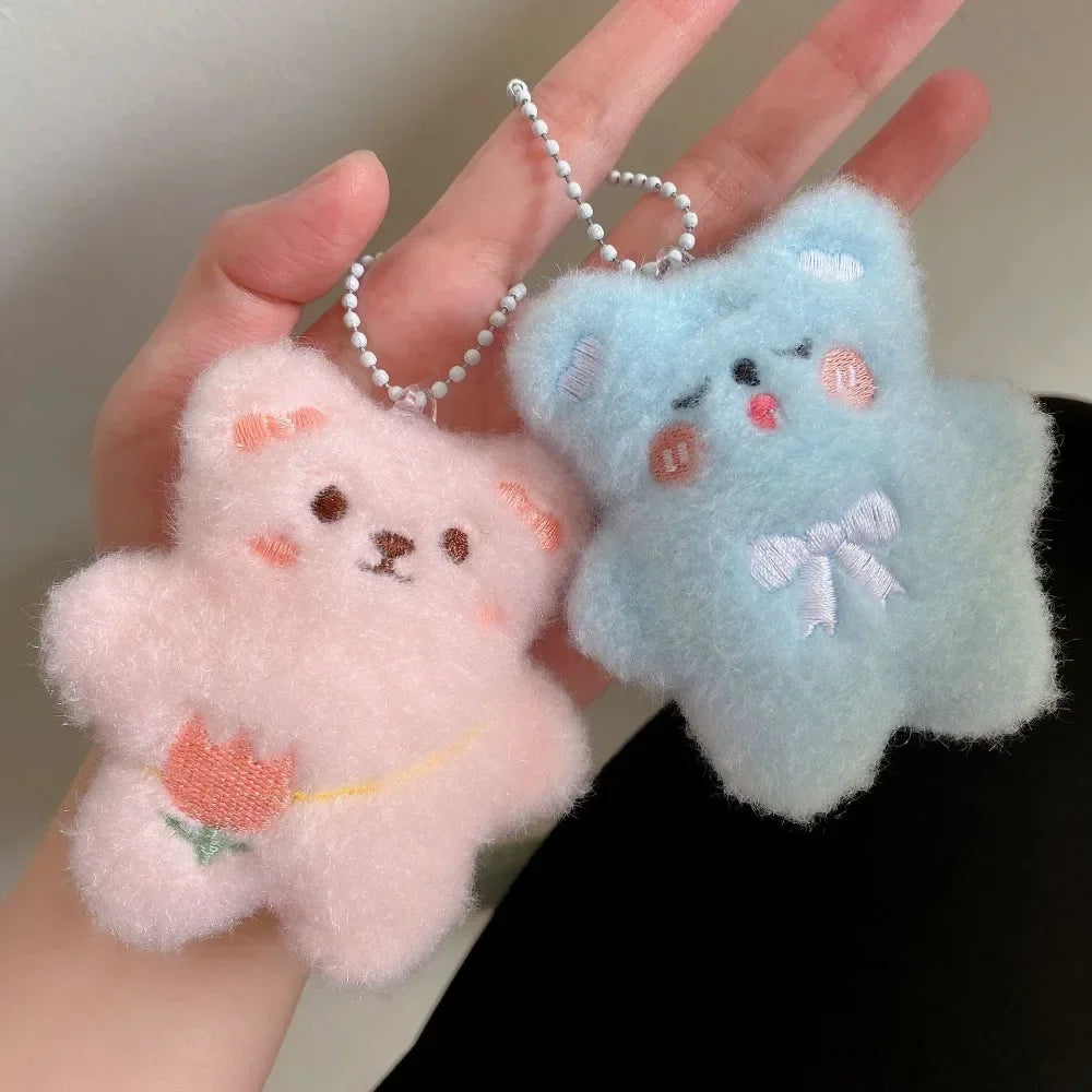 Cartoon Bear Squeak Plush Keychain Toys Pendant Cute Doll Toy Kawaii Soft Stuffed Bag Charms Decorations for Couple Friends Gift