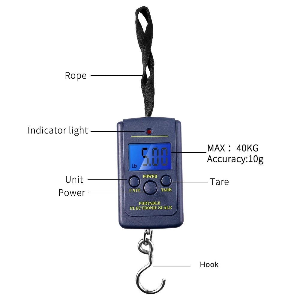 Portable Digital Hanging Scale | 0.01kg to 40kg LCD Luggage Weighing Scale