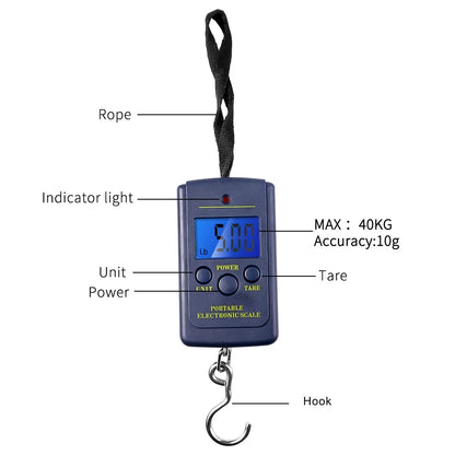 Portable Digital Hanging Scale | 0.01kg to 40kg LCD Luggage Weighing Scale