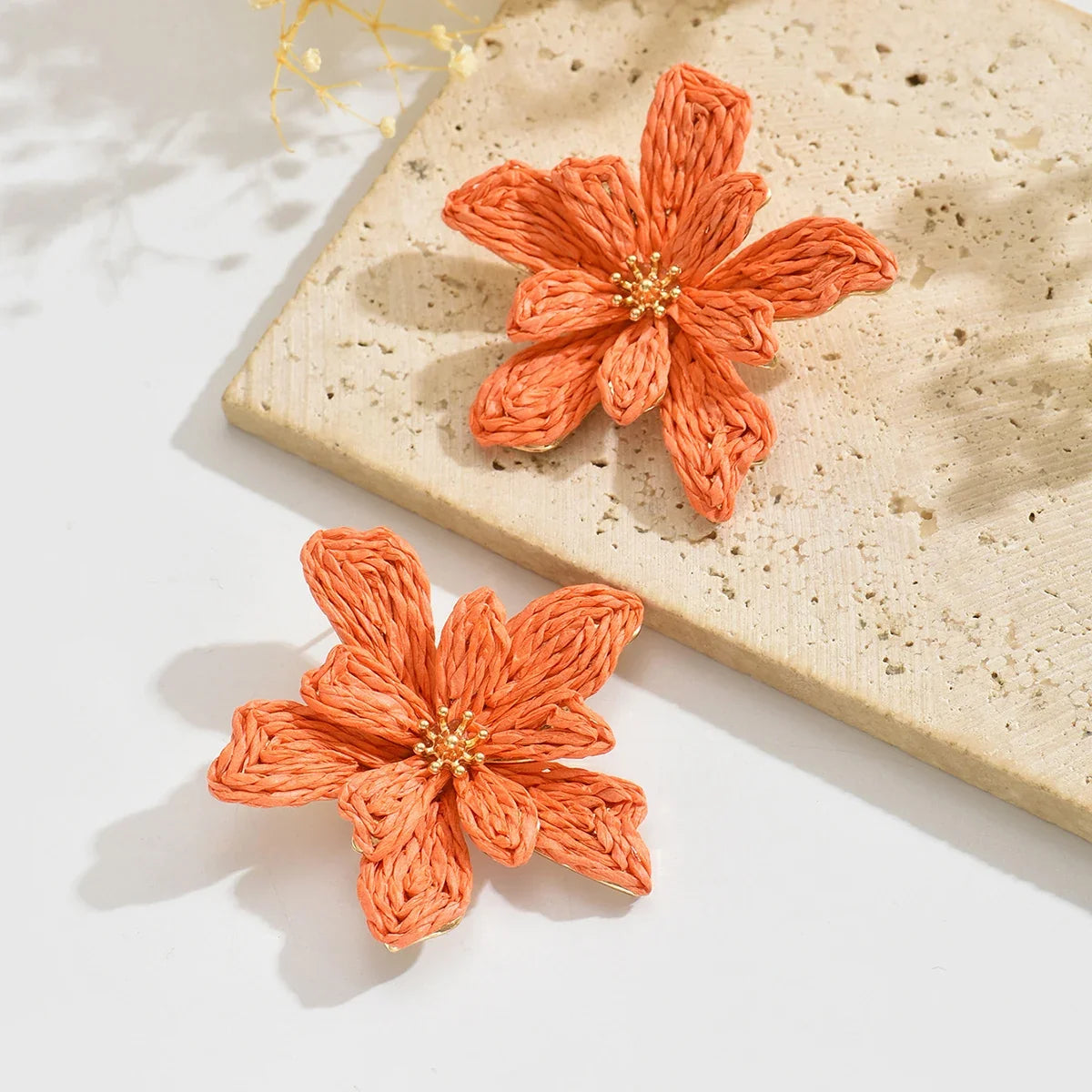 Boho Handmade Raffia Flower Earrings | Unique Summer Floral Drop Earrings for Women