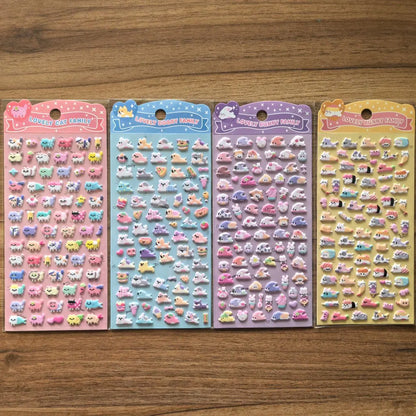 4-Pack Cute Animal Family 3D Stickers | Vibrant Decals for Water Bottles, Laptops & Stationery