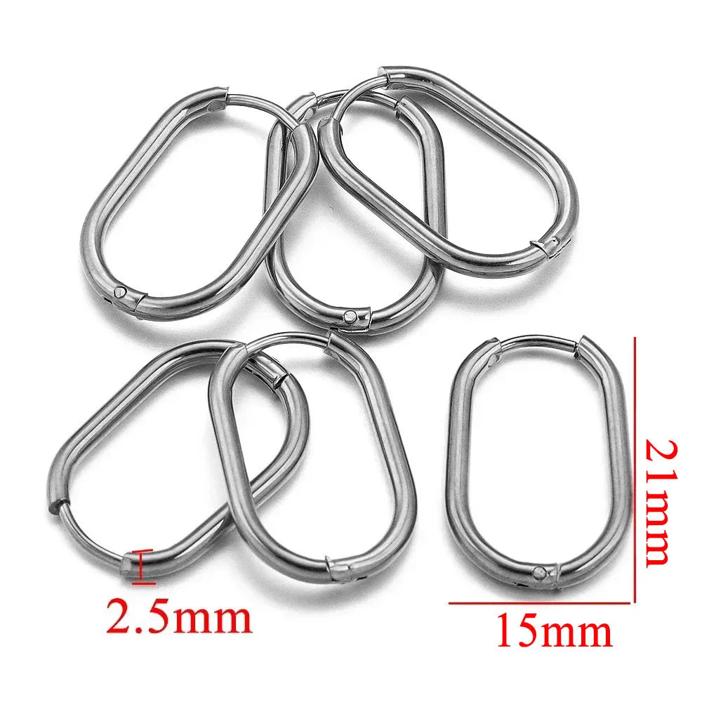 Gold Plated Rectangular Hoop Earrings | 6pcs Stainless Steel Jewelry Findings for DIY