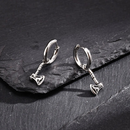 VNOX Viking Axe Hoop Earrings | Stainless Steel Men's Drop Dangle Earrings