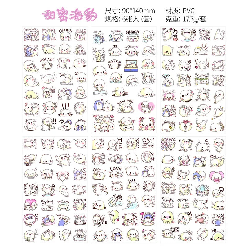 6Pcs Waterproof Cartoon Sticker Set | Cute DIY Decals for Laptops, Phones, and Planners
