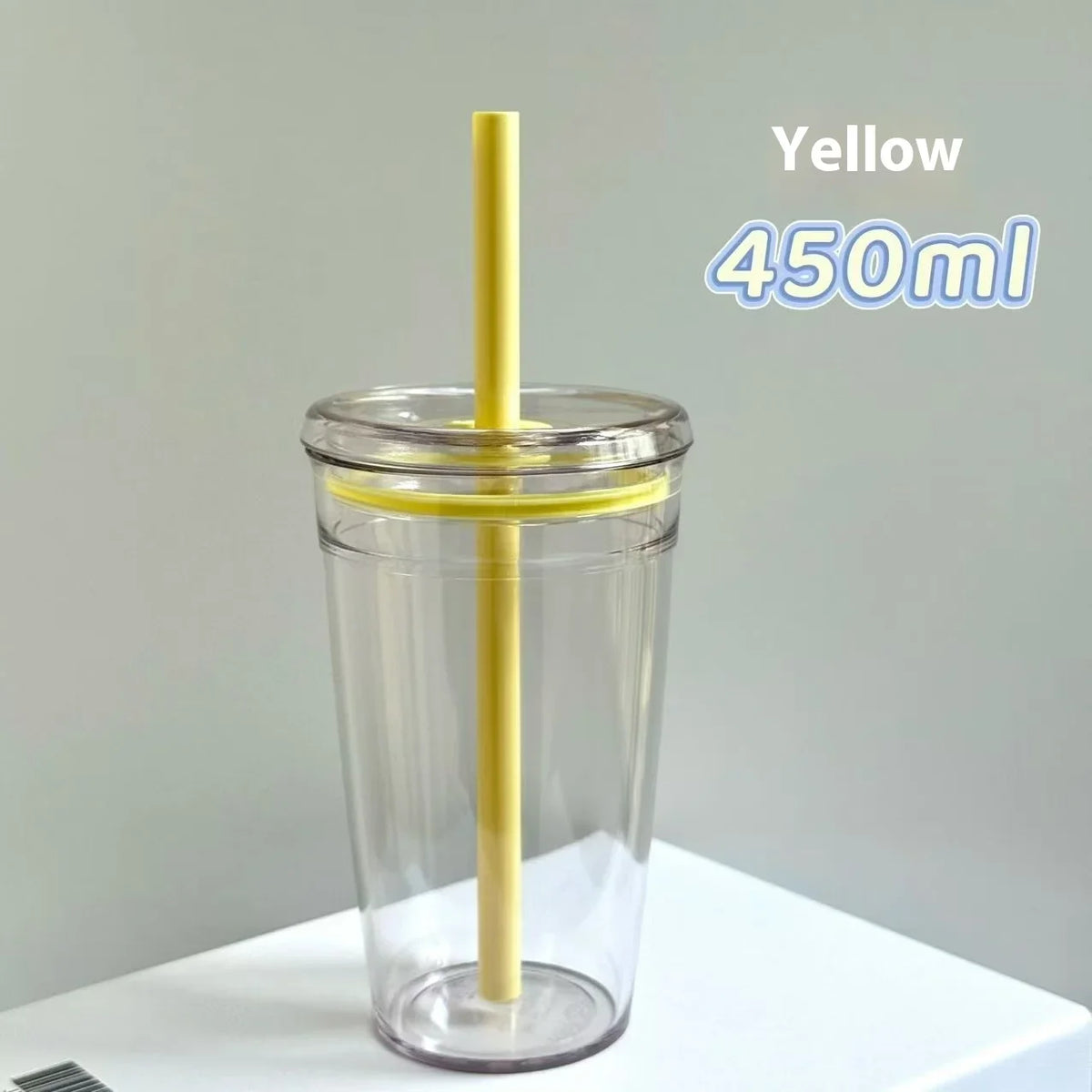 450ml Korean Style Straw Cup | Transparent Multi-Color Plastic Coffee Cup