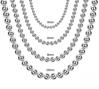 925 Sterling Silver Bead Chain Necklace | Smooth Ball Chain 4MM to 10MM Unisex Jewelry