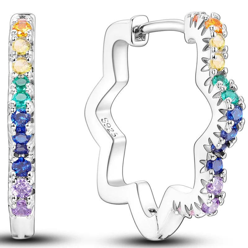 Colorful 925 Sterling Silver Hoop Earrings for Women | Classic Circle Earrings