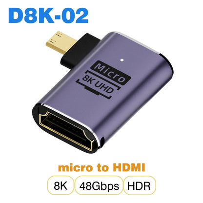 HDMI-Compatible Adapter | Mini and Micro HDMI to HDMI 2.1 Converter 48Gbps 8K60Hz 4K120Hz