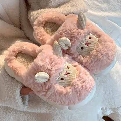 Winter Cartoon Plush Slippers Warm Fluffy Faux Fur Sheep Design Indoor Home Couple Cotton Slippers for Men And Women