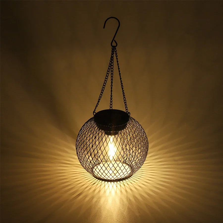 Outdoor Solar Iron Lantern Led Solar Lights Waterproof Decorative Hanging Lights for Tree Garden Yard Patio Pathway Dusk-to-dawn