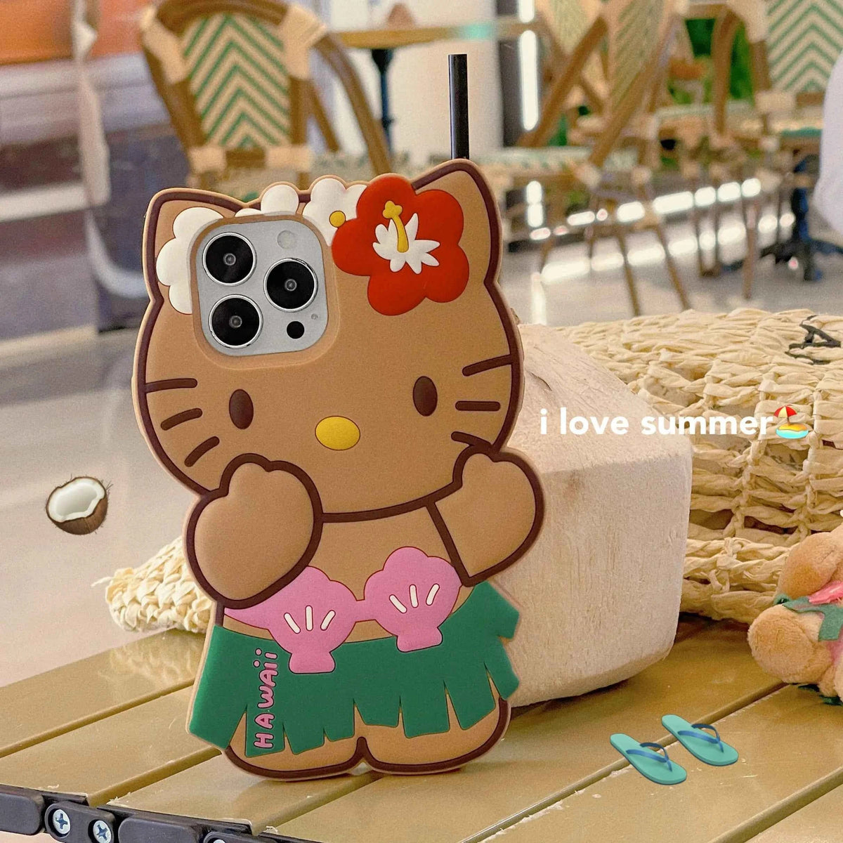 Kawaii Hello Kitty Phone Case For iPhone 17 16 15 14 13 12 11 Pro Max Plus 17 Pro Hawaiian Hula Skirt Kitty Silicone Phone Cover