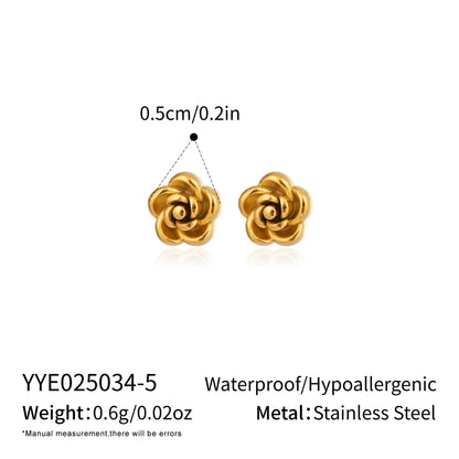Rose Flower Stud Earrings | 18K Gold Plated Stainless Steel Daily Jewelry for Women