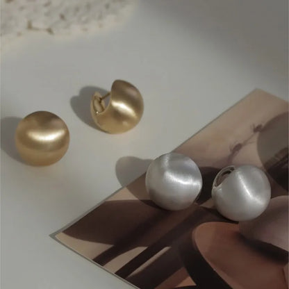 Frosted Gold-Plated Brushed Spherical Hoop Earrings | Retro Creative Women's Accessories
