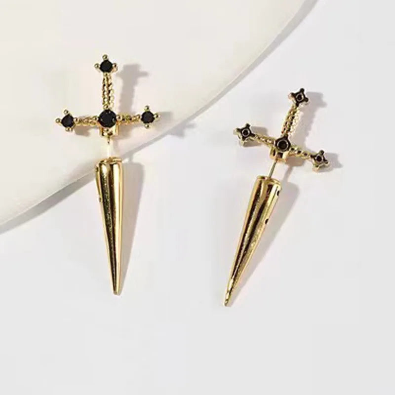 Gothic Sword Earrings | Vintage Crystal Dagger Ear Jacket for Women