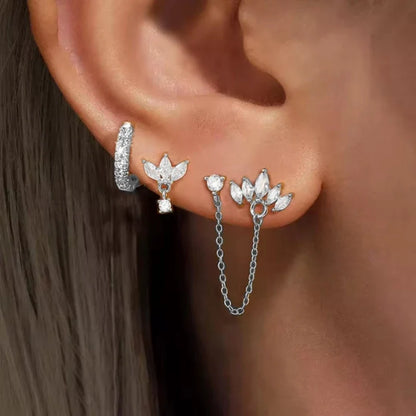 3PCS Stainless Steel Crown Chain Tassel Earring Set | Drop Flower Stud for Women