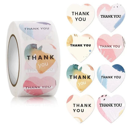 Heart Thank You Stickers | Floral Decorative Sealing Stickers for Wedding Gift Packaging and Small Business Supplies