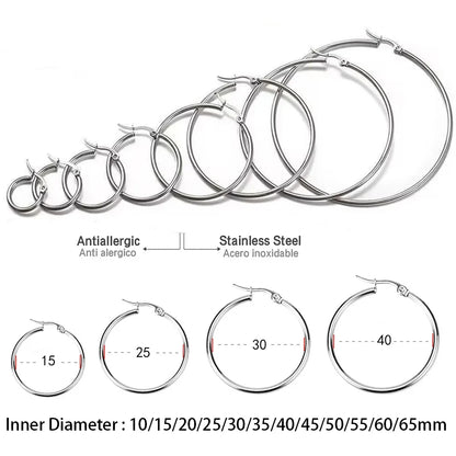 LUXUSTEEL Golden Stainless Steel Hoop Earrings | Big and Small Circle Ear Jewelry for Women and Men