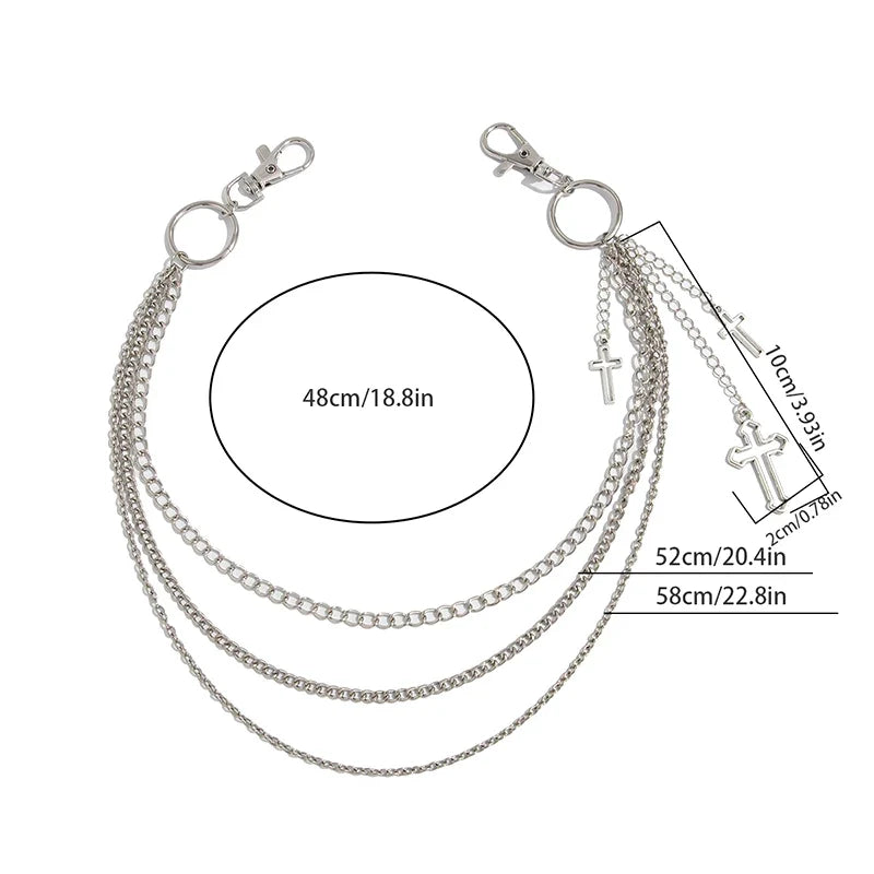 Retro Punk Cross Pendant Waist Chain | Unisex Hip Hop Jeans Keychain Accessory