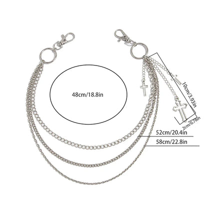Retro Punk Cross Pendant Waist Chain | Unisex Hip Hop Jeans Keychain Accessory