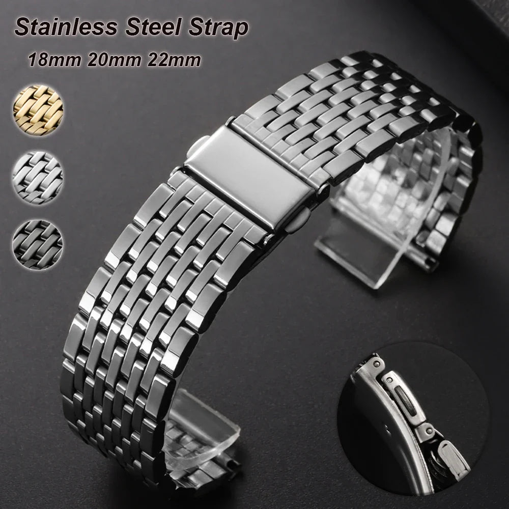 Stainless Steel Watchband Premium Bracelet Straps 18mm 20mm 22mm Universal Metal Watch Band Folding Buckle for Seiko for Rolex