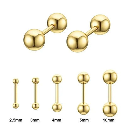 Stainless Steel Screwback Stud Earrings | 16G Small Ball Piercing Jewelry Set