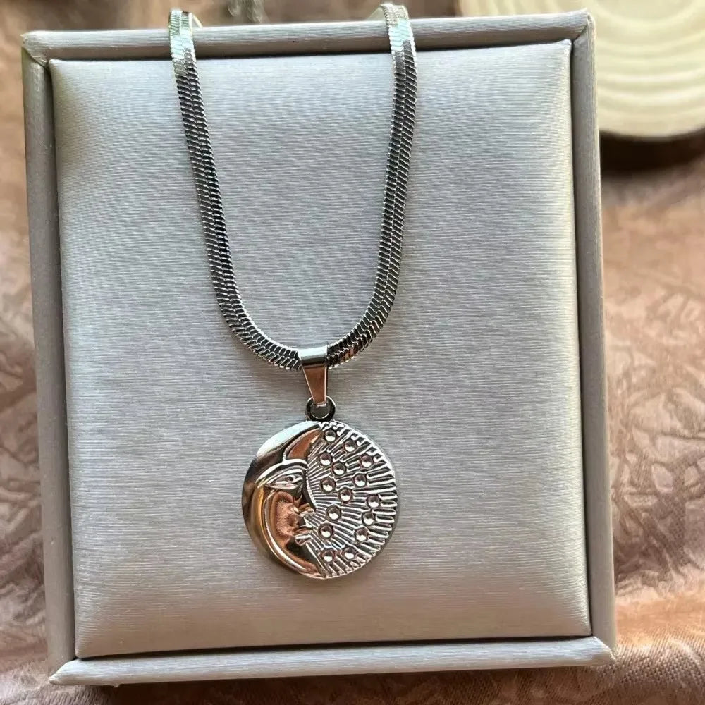 Stainless Steel OX Moon Necklace | Gold Plated Half Moon Blade Pendant