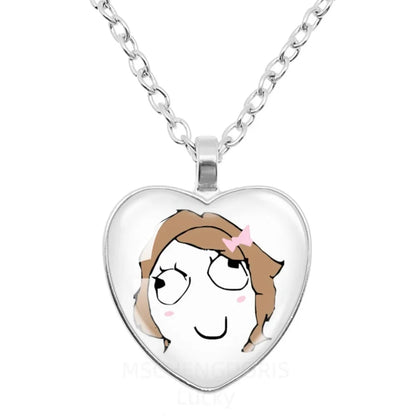 Rage Comic Heart Pendant Necklace | Funny Meme Derp Face Trollface Jewelry Gift