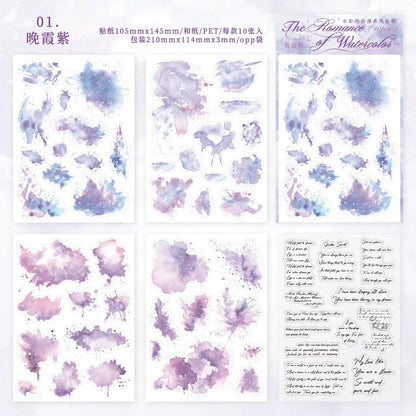 Watercolor Trace Stickers | 10pcs Romance of Watercolor DIY Journal Pack