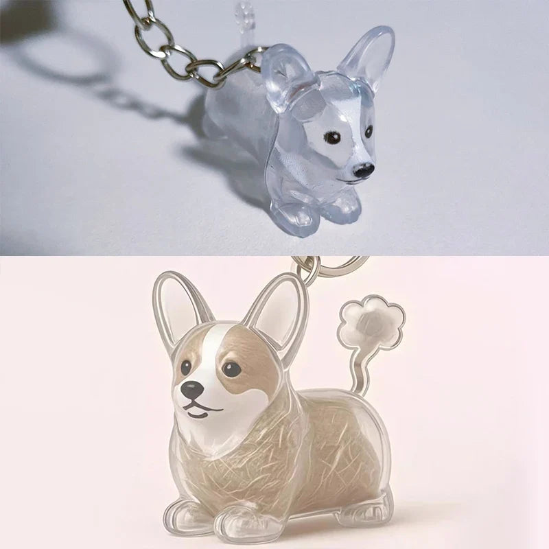 Clear Puppy Hair Memorial Keepsake Capsule | Pet Fur Display Keychain