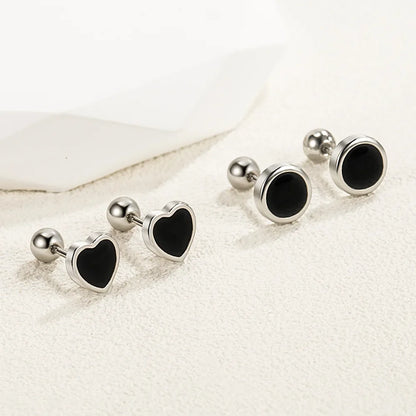925 Sterling Silver Black Heart Star Stud Earrings | Small Round Earrings for Women