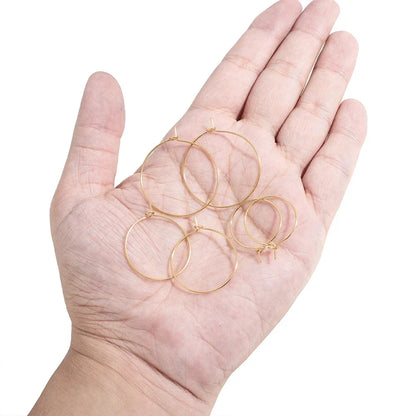 20pcs Stainless Steel Big Circle Hoop Earrings Wires | 18K Gold Plated or Steel Color, 20-40mm