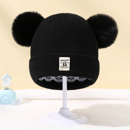 Autumn Winter Baby Warm Knitted Hats With Pom Kids Knit Beanie Hat Solid Color Children Hat For Boys Girls Accessories