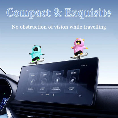 Car Automatic Sliding Skateboard Bear Alloy Cute Cartoon Scooter Center Console Ornaments Creative Car Decoration Accessories