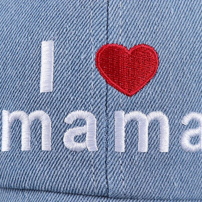 Baby Denim Baseball Cap with I Love Mama Lettering | Summer Hat for Boys and Girls