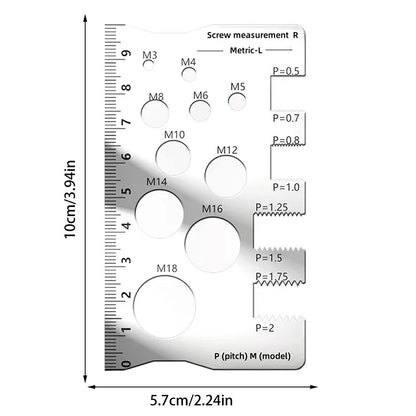 Thread Pitch Gauge Measurement Ruler | Space Saving Screw Measuring Tool