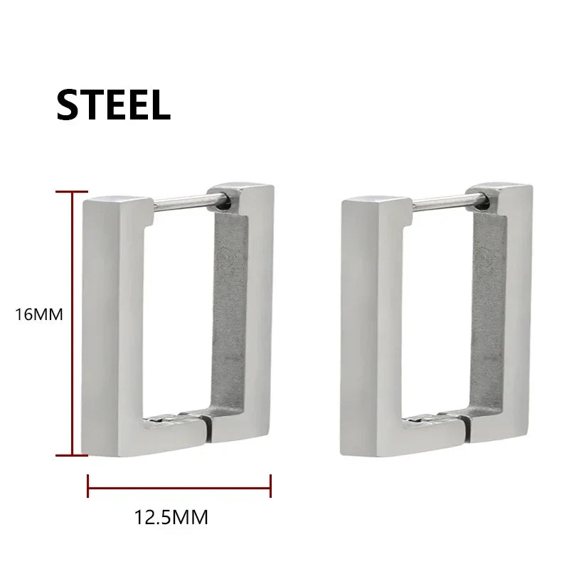 Geometric Stainless Steel Hoop Earrings | Square Triangle Punk Jewelry for Men Women