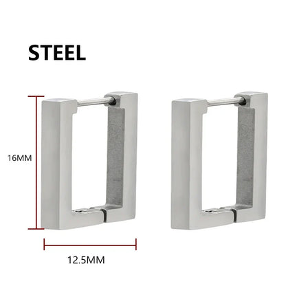 Geometric Stainless Steel Hoop Earrings | Square Triangle Punk Jewelry for Men Women