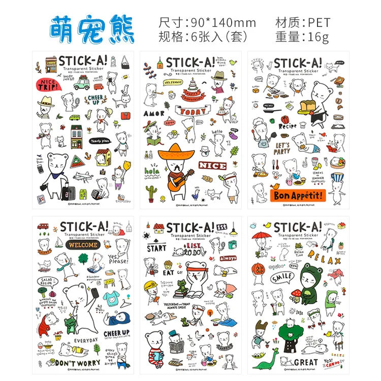 6Pcs Waterproof Cartoon Sticker Set | Cute DIY Decals for Laptops, Phones, and Planners