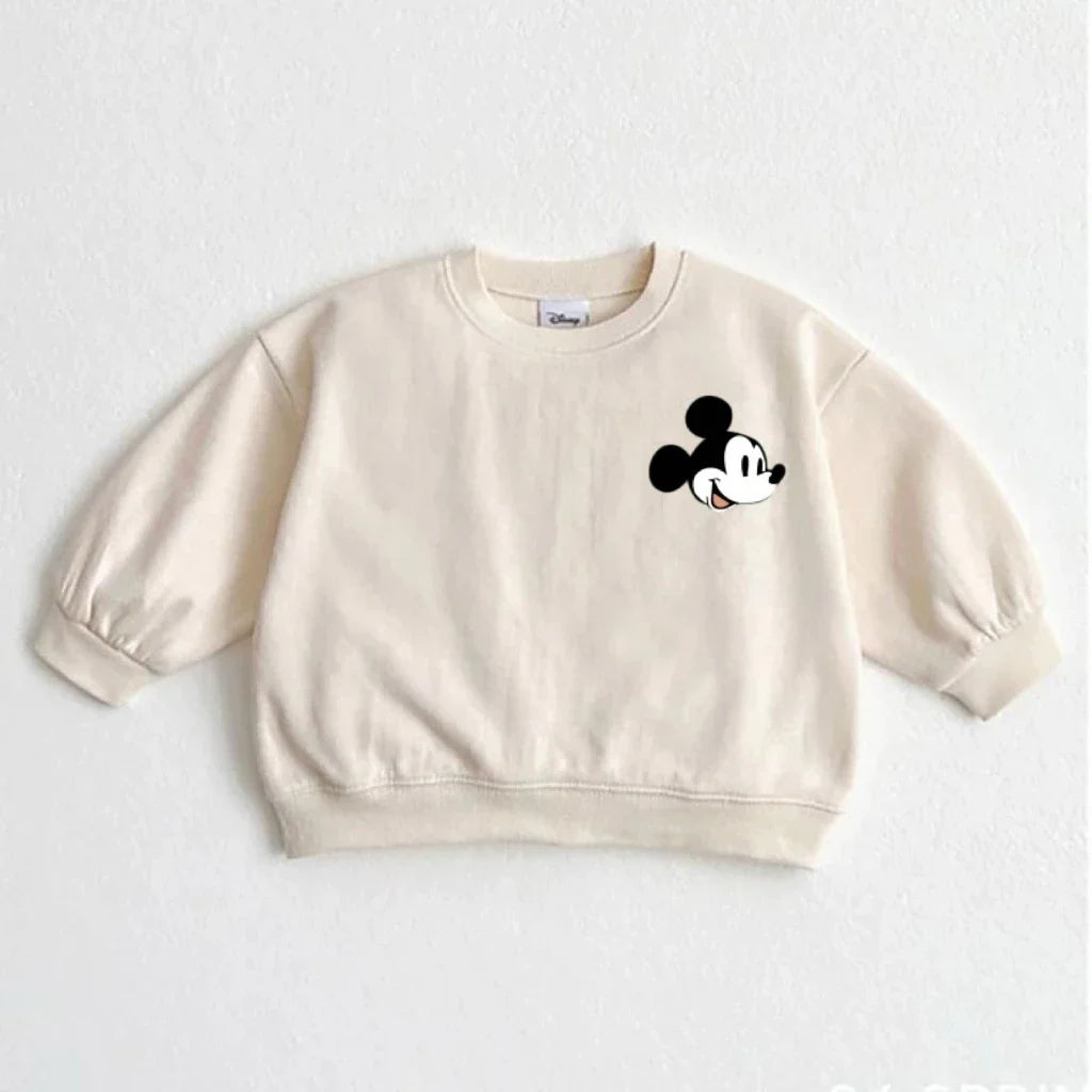 Cartoon Sweatshirts For Boys And Girls Cute Tops Crewneck Pullovers Toddler New Solid Color Hoodie Mickey Minnie Print Clothes