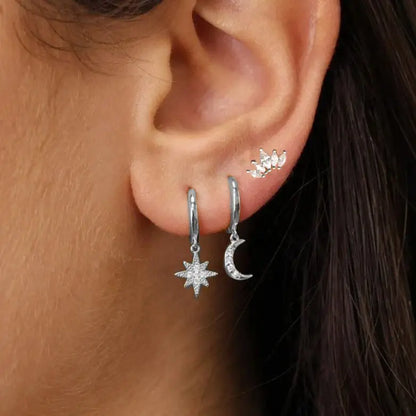 3Pcs Crystal Tragus Stud Earring Set | Flower Cartilage Huggie Earring Bulk Helix Jewelry Women Fashion Heart Lobe Earring Pack