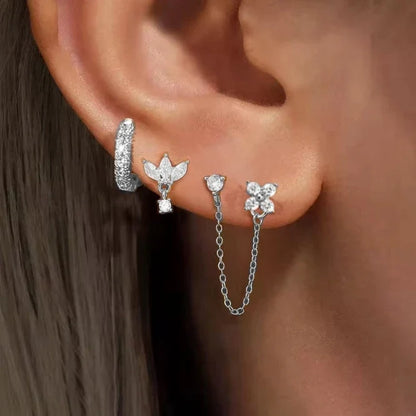 3PCS Stainless Steel Crown Chain Tassel Earring Set | Drop Flower Stud for Women