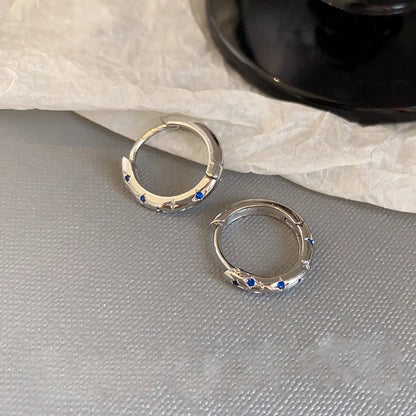 Metal Four Star Hoop Earrings for Women | Simple Zircon Geometric Circle Earrings