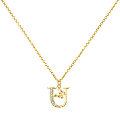 925 Sterling Silver Butterfly Initial Necklace | 26 Letter Y-Shaped Pendant for Women