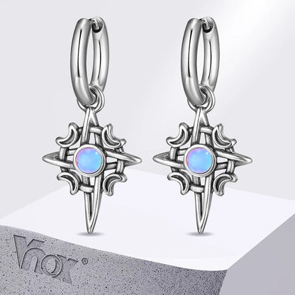 Stainless Steel Star and Moon Stone Earrings | Unisex Hoop Earrings Gift