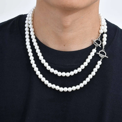 8mm Pearl Necklace for Men Women | White Imitation Pearl Beaded Collar Casual Jewelry Gift